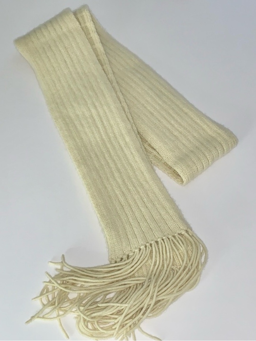 Ann Taylor Y2K Vintage 100% Cashmere Scarf Cream Skinny 66" - Grid / Ribbed